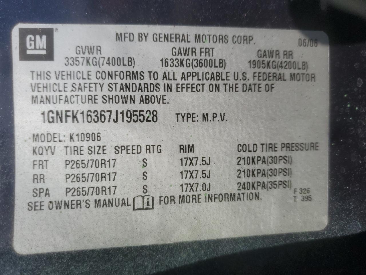 2007 Chevrolet Suburban K1500 VIN: 1GNFK16367J195528 Lot: 81346445