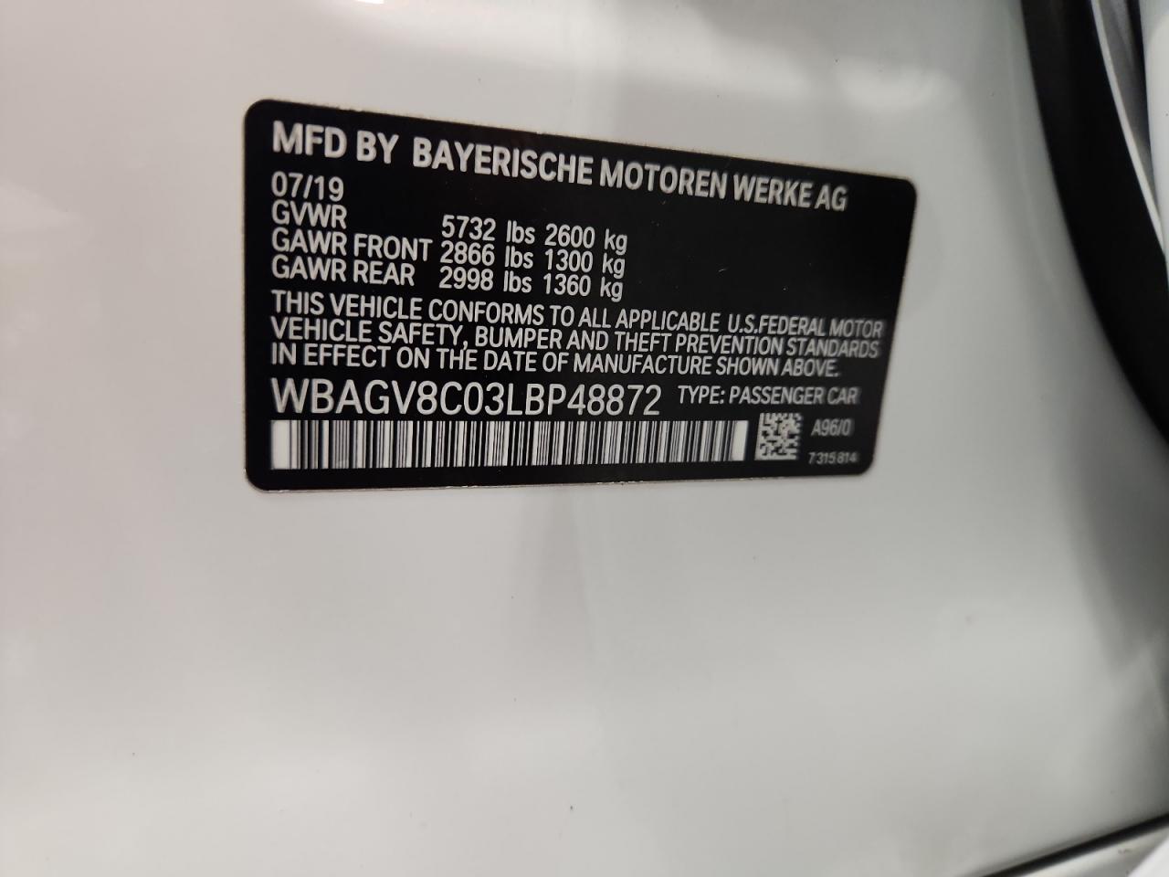 2020 BMW M850Xi VIN: WBAGV8C03LBP48872 Lot: 80268905