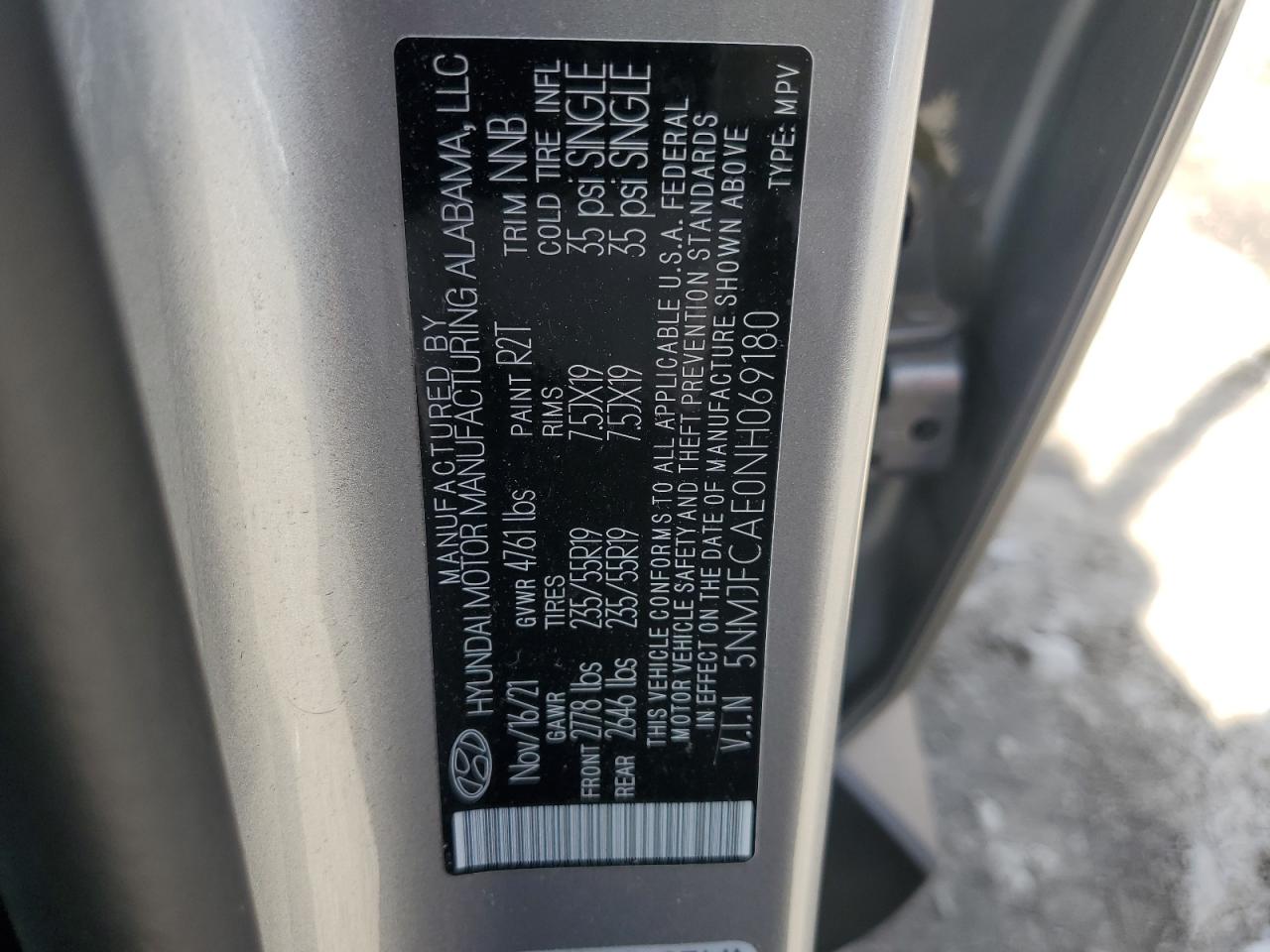 2022 Hyundai Tucson Sel VIN: 5NMJFCAE0NH069180 Lot: 84228885