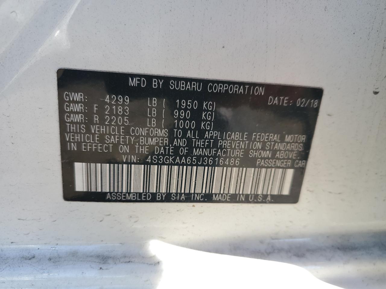 2018 Subaru Impreza VIN: 4S3GKAA65J3616486 Lot: 71469735