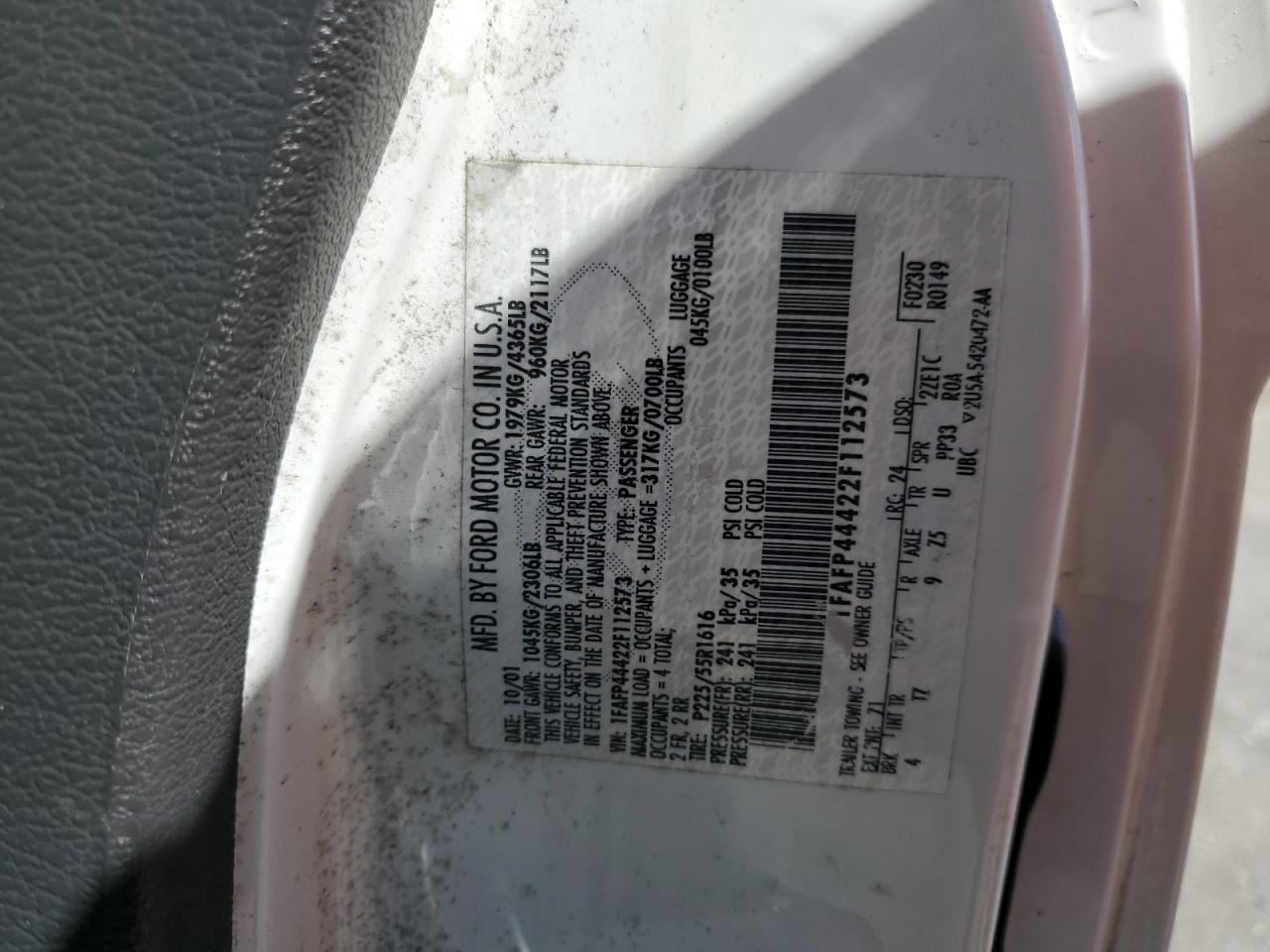 2002 Ford Mustang VIN: 1FAFP44422F112573 Lot: 84537645