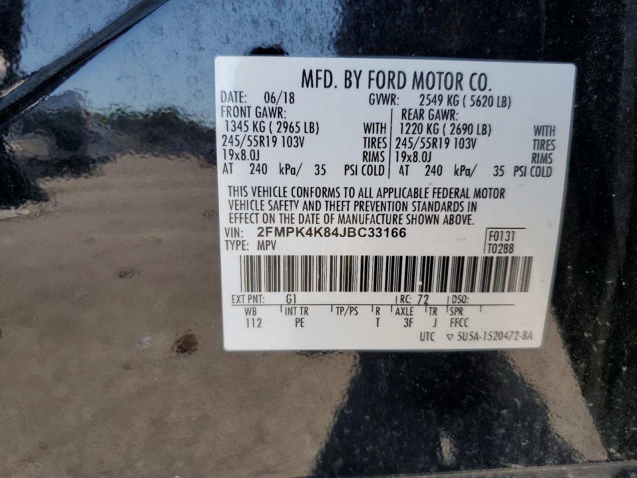 2018 Ford Edge Titanium VIN: 2FMPK4K84JBC33166 Lot: 80294675