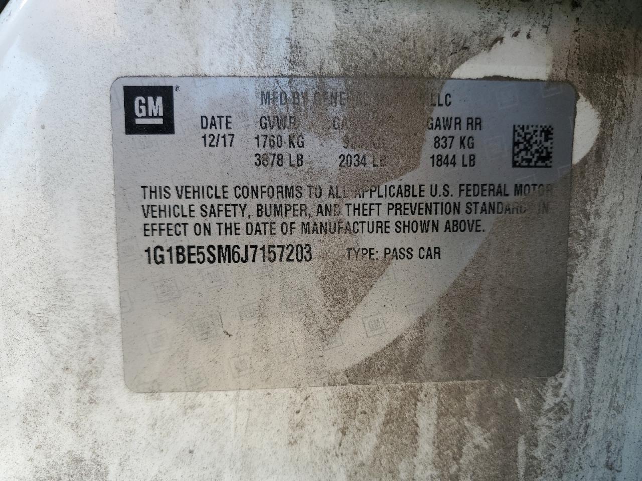 2018 Chevrolet Cruze Lt VIN: 1G1BE5SM6J7157203 Lot: 84371575