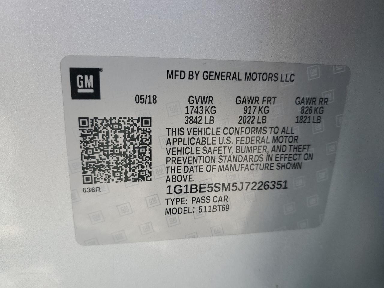 2018 Chevrolet Cruze Lt VIN: 1G1BE5SM5J7226351 Lot: 80908395