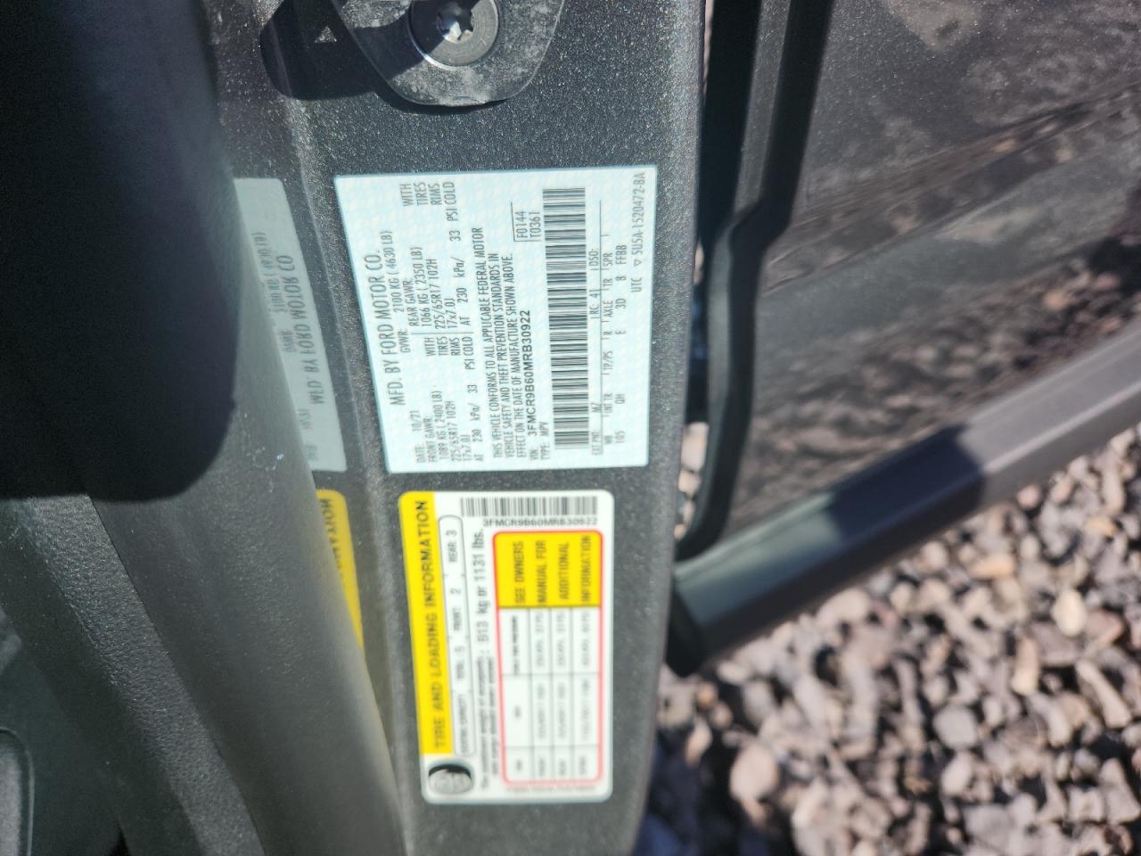 2021 Ford Bronco Sport Big Bend VIN: 3FMCR9B60MRB30922 Lot: 84447205