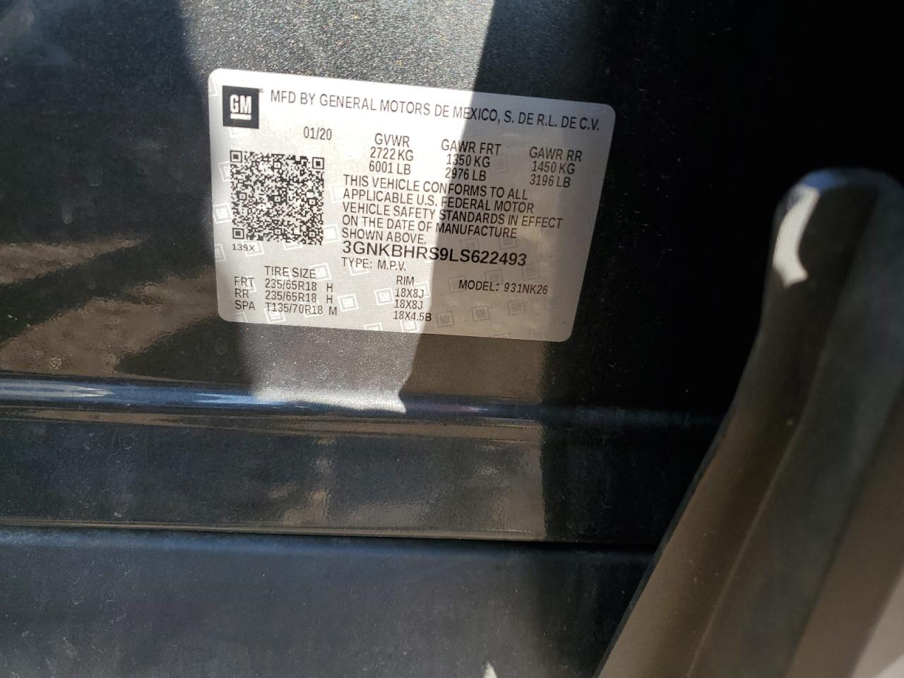 2020 Chevrolet Blazer 2Lt VIN: 3GNKBHRS9LS622493 Lot: 81286265