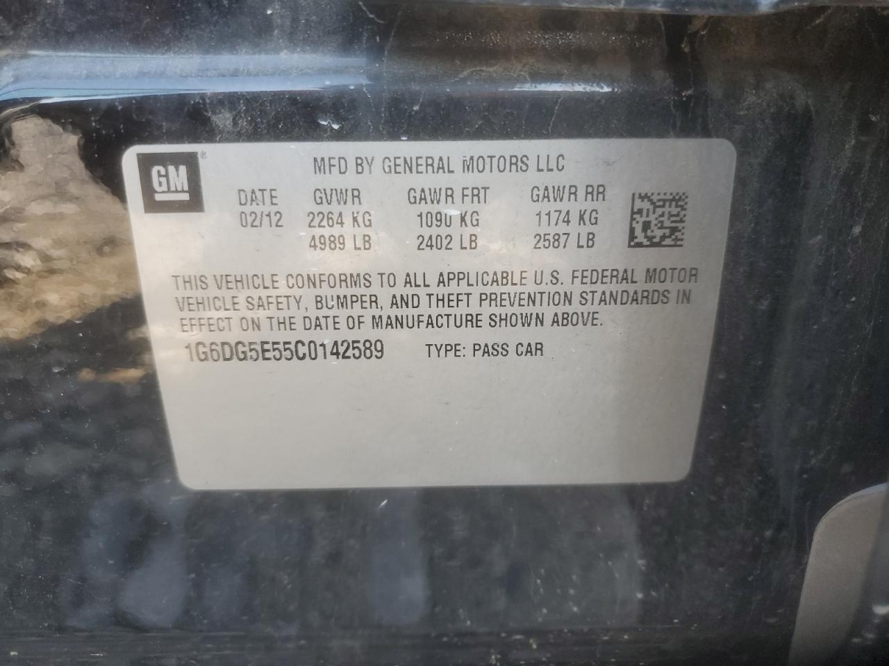 2012 Cadillac Cts Luxury Collection VIN: 1G6DG5E55C0142589 Lot: 81639405