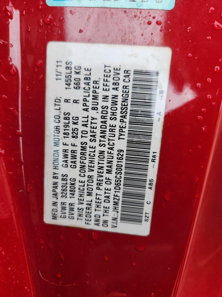 2012 Honda Cr-Z Ex VIN: JHMZF1D65CS001629 Lot: 84181925