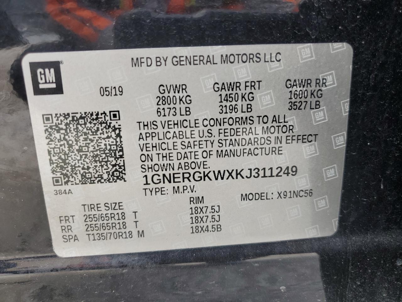 2019 Chevrolet Traverse Lt VIN: 1GNERGKWXKJ311249 Lot: 81808865