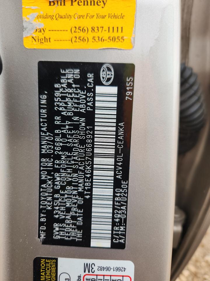 2007 Toyota Camry Ce VIN: 4T1BE46K57U668921 Lot: 83842135