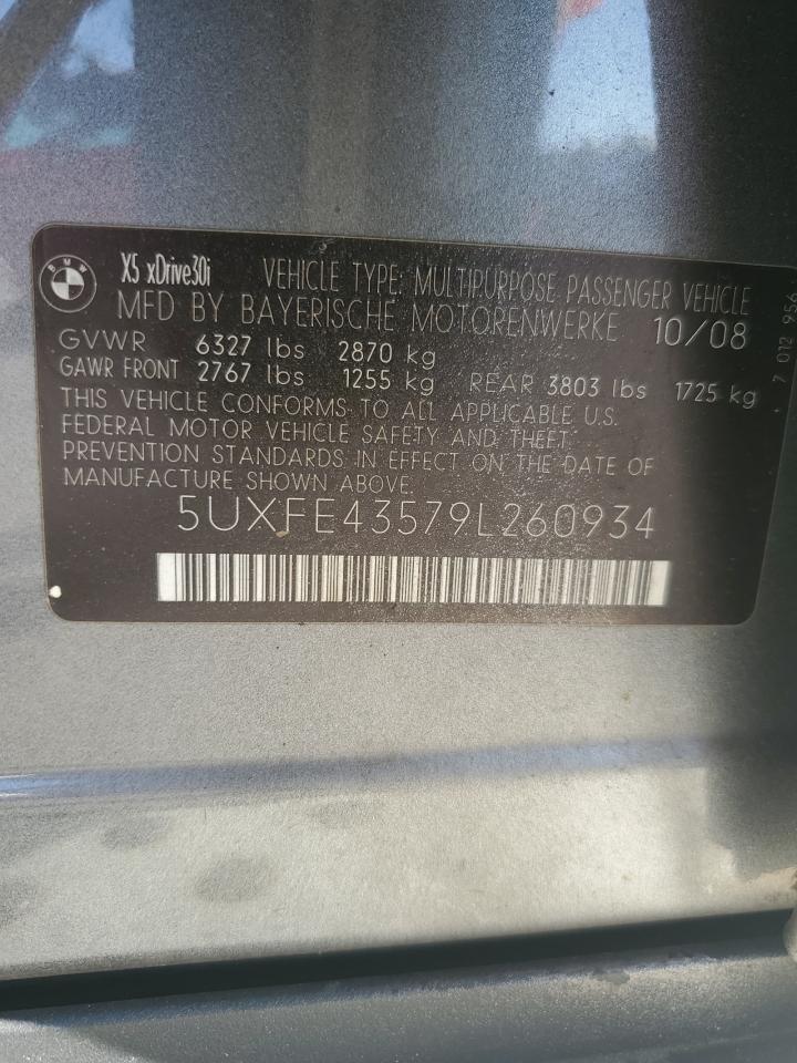 2009 BMW X5 xDrive30I VIN: 5UXFE43579L260934 Lot: 71685885