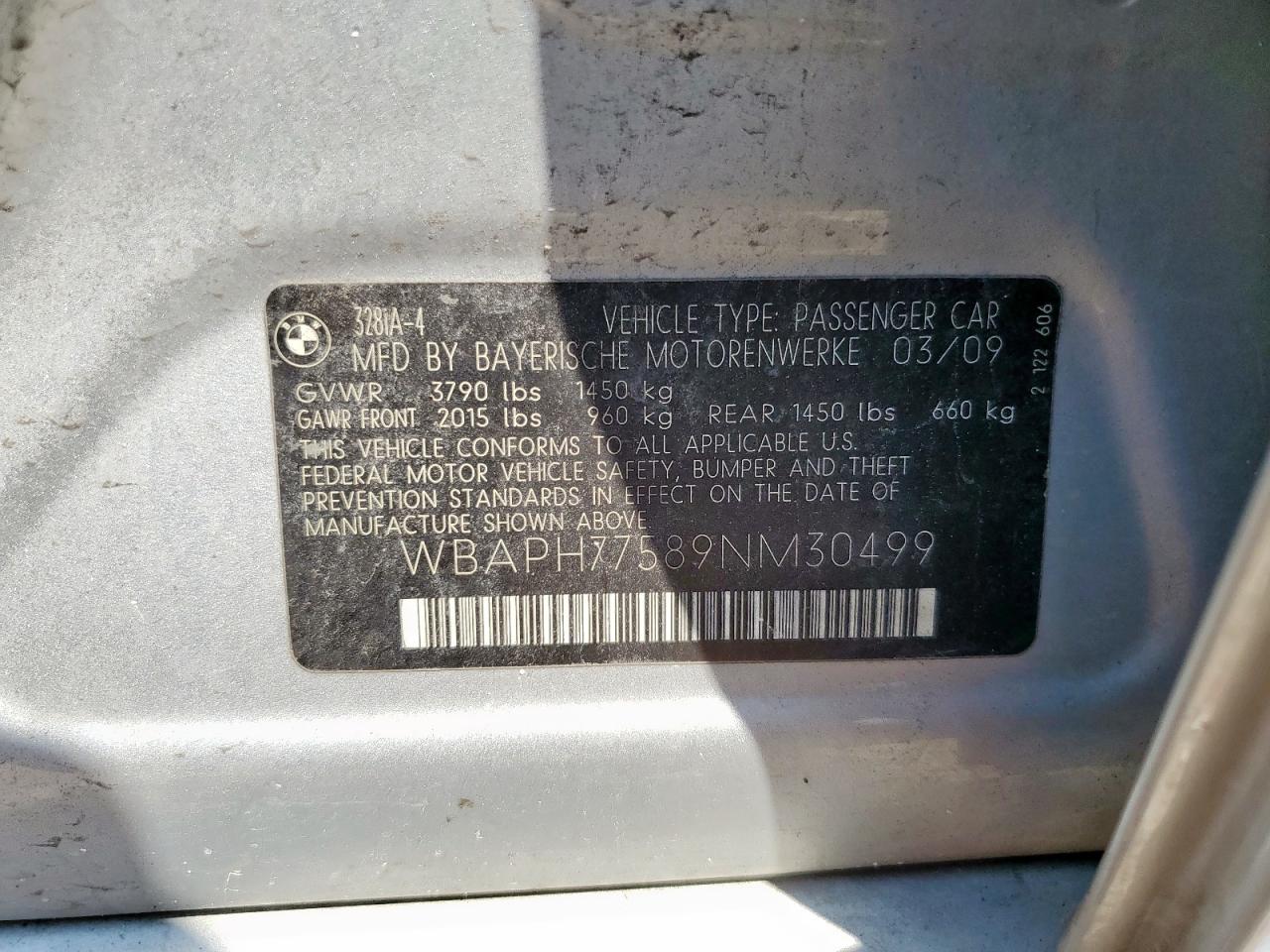 2009 BMW 328 I VIN: WBAPH77589NM30499 Lot: 71170825