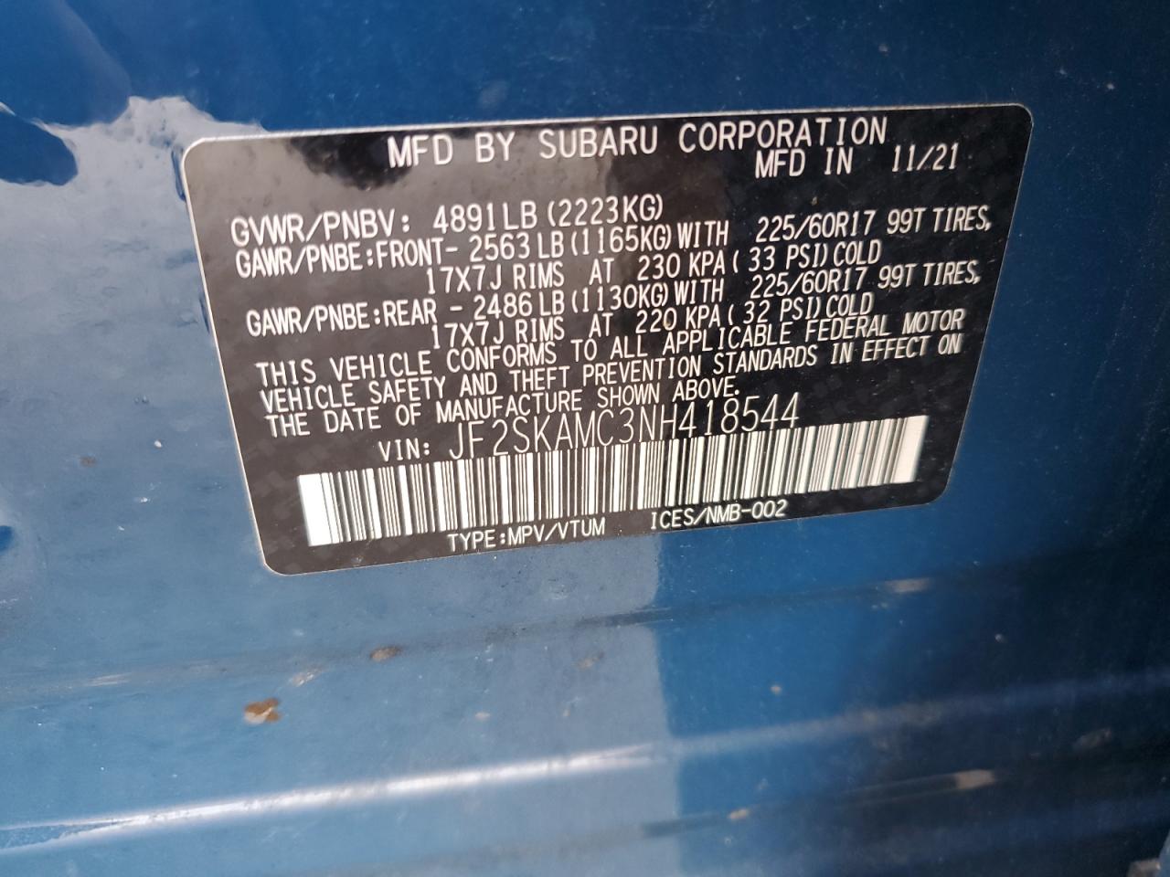 2022 Subaru Forester Wilderness VIN: JF2SKAMC3NH418544 Lot: 72083915