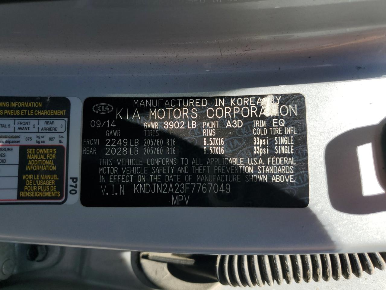 2015 Kia Soul VIN: KNDJN2A23F7767049 Lot: 81095305