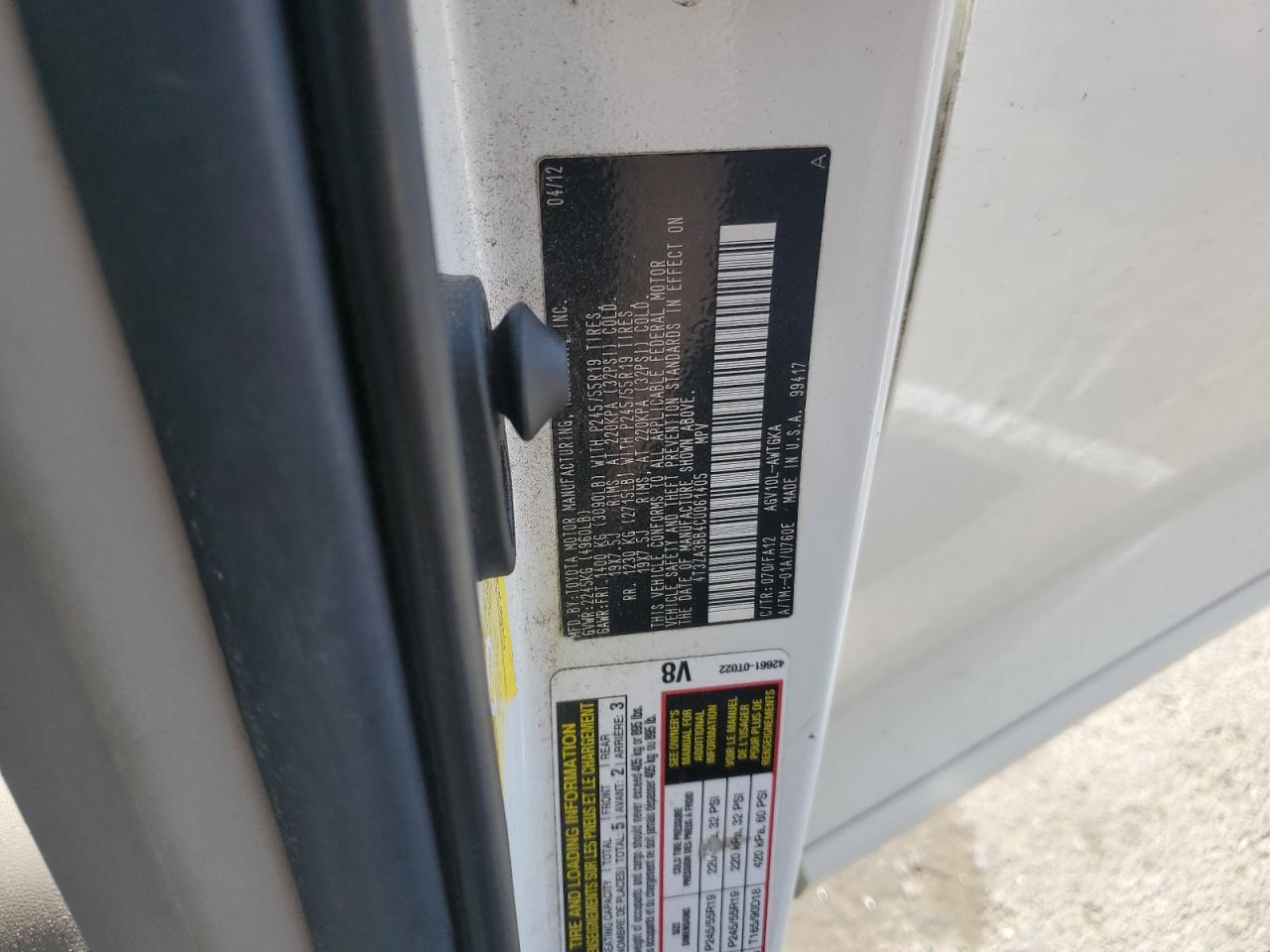 2012 Toyota Venza Le VIN: 4T3ZA3BB4CU061405 Lot: 71867945