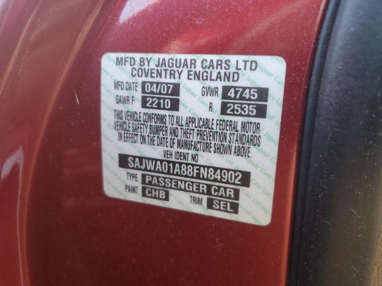2008 Jaguar S-Type VIN: SAJWA01A88FN84902 Lot: 81111965