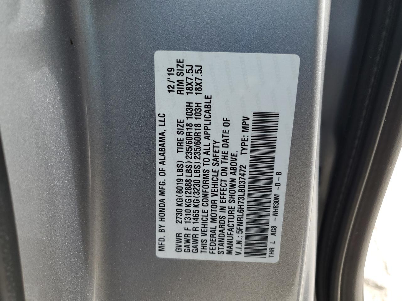 2020 Honda Odyssey Exl VIN: 5FNRL6H73LB037472 Lot: 83848585