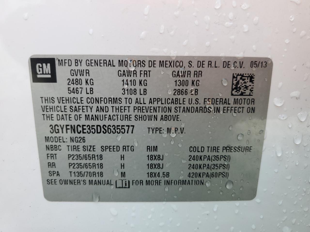 2013 Cadillac Srx Luxury Collection VIN: 3GYFNCE35DS635577 Lot: 82068555