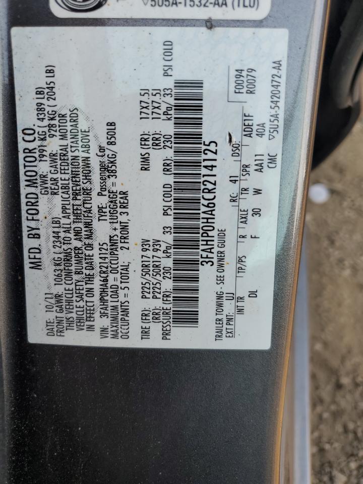 2012 Ford Fusion Se VIN: 3FAHP0HA6CR214125 Lot: 71887645