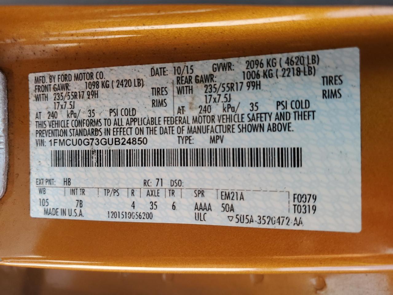 2016 Ford Escape Se VIN: 1FMCU0G73GUB24850 Lot: 70718895