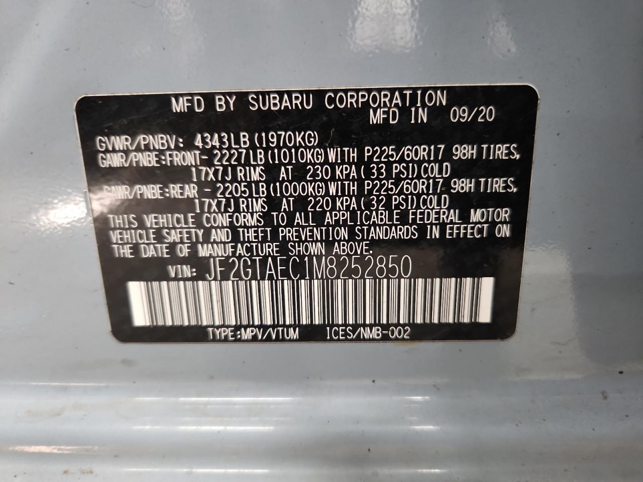 2021 Subaru Crosstrek Premium VIN: JF2GTAEC1M8252850 Lot: 83800915