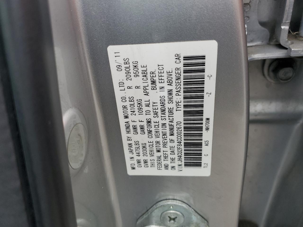 2012 Acura Tsx Se VIN: JH4CU2F84CC002670 Lot: 82136285