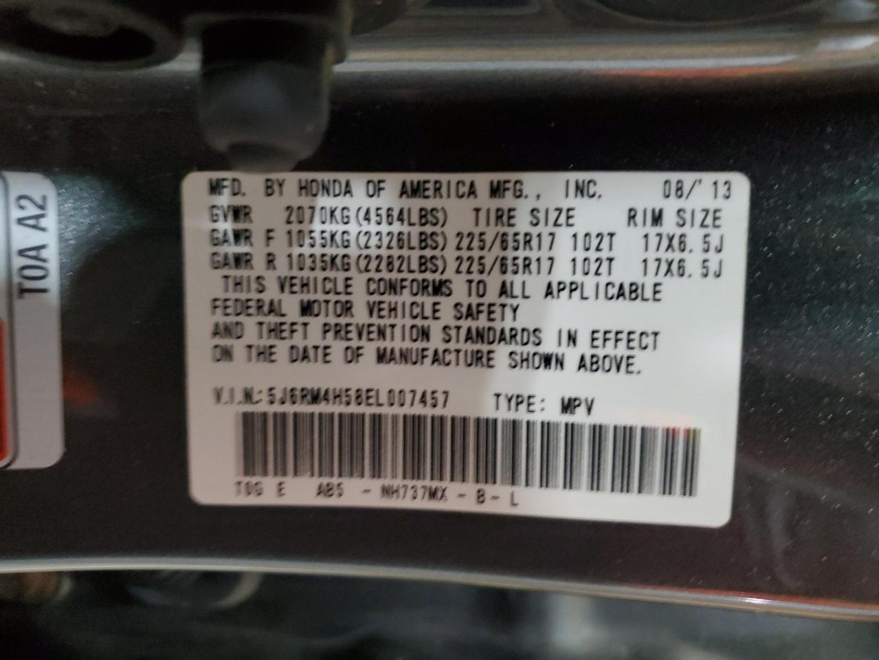 2014 Honda Cr-V Ex VIN: 5J6RM4H58EL007457 Lot: 71437635