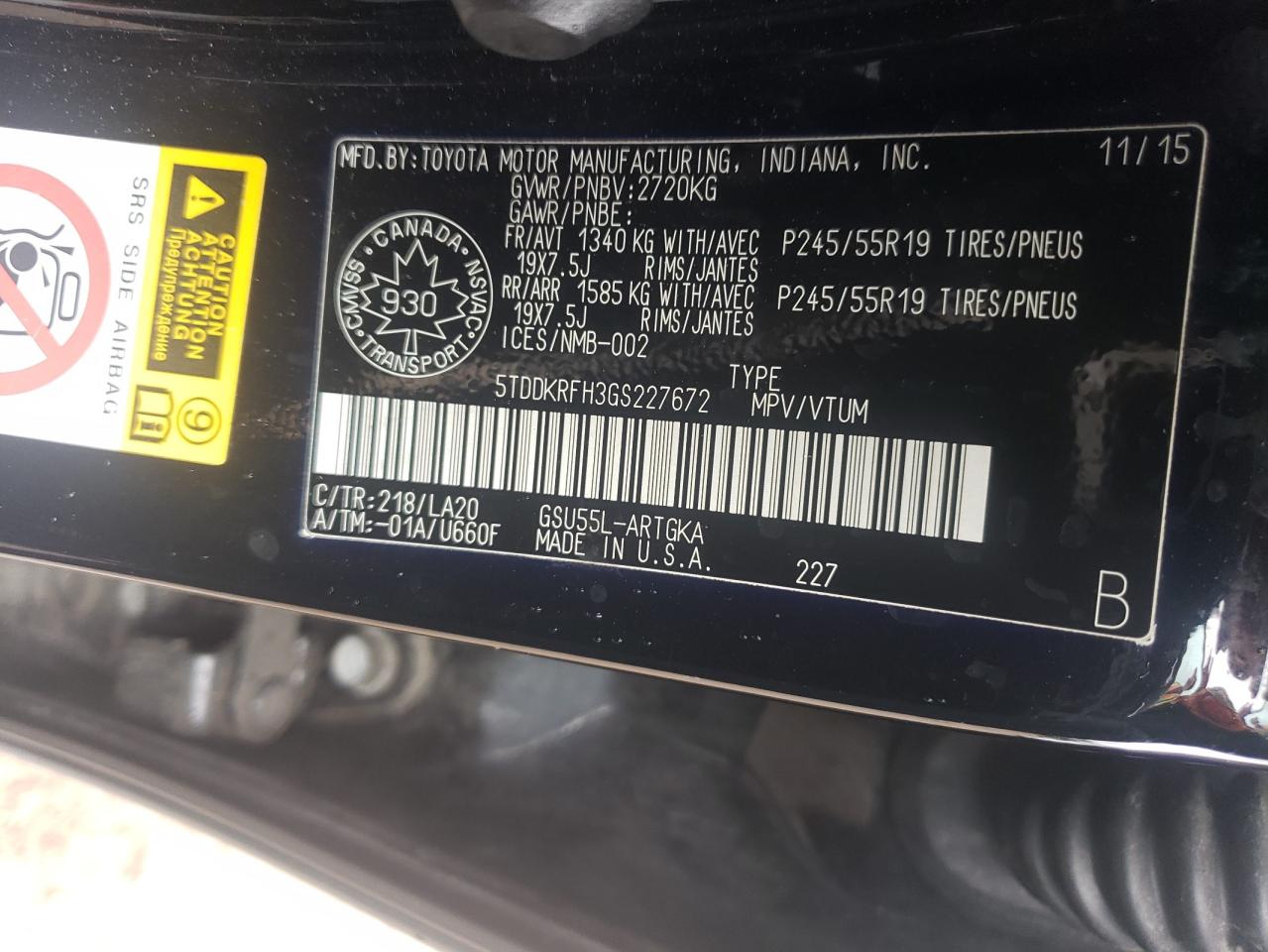 2016 Toyota Highlander Limited VIN: 5TDDKRFH3GS227672 Lot: 80505435