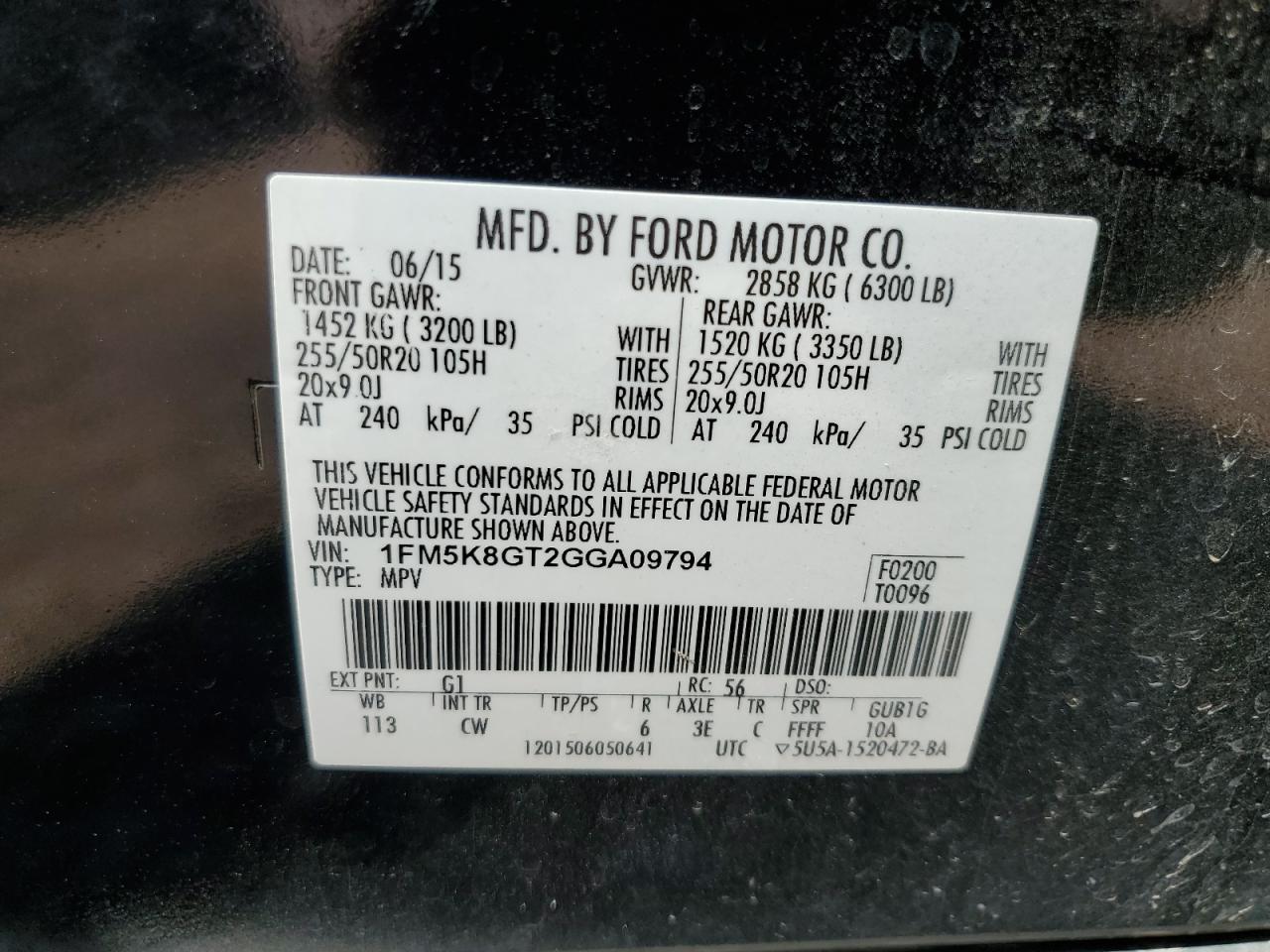 2016 Ford Explorer Sport VIN: 1FM5K8GT2GGA09794 Lot: 80575185