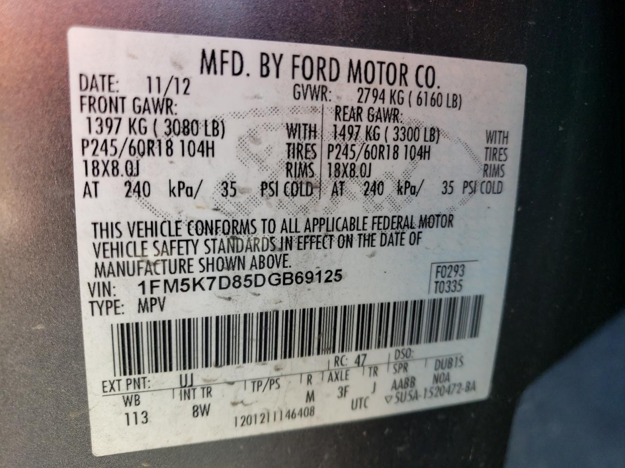 2013 Ford Explorer Xlt VIN: 1FM5K7D85DGB69125 Lot: 84183545