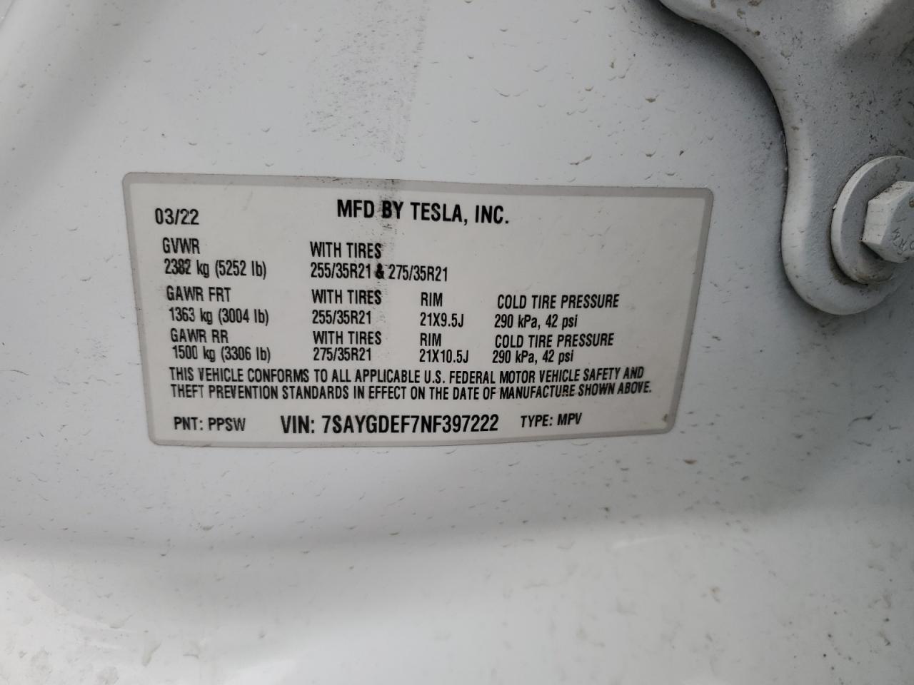 2022 Tesla Model Y VIN: 7SAYGDEF7NF397222 Lot: 70856675