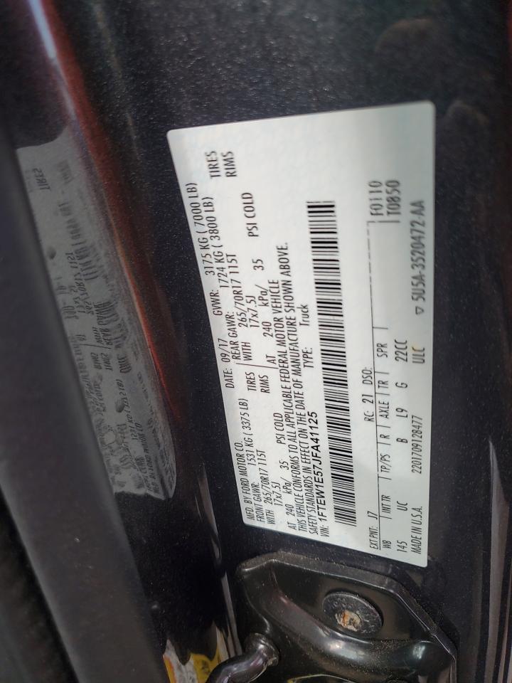 2018 Ford F150 Supercrew VIN: 1FTEW1E57JFA41125 Lot: 81461215