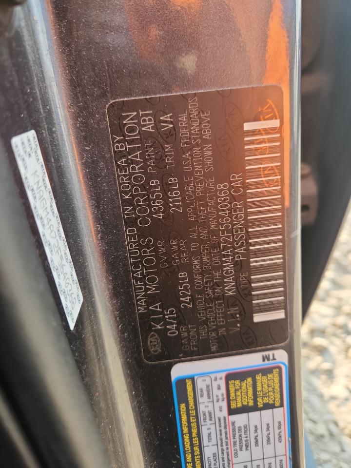 2015 Kia Optima Lx VIN: KNAGM4A72F5640368 Lot: 72043975