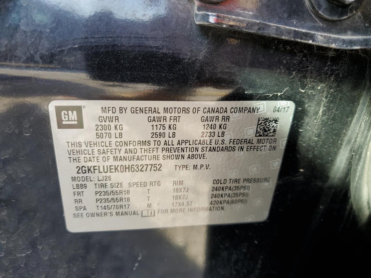 2017 GMC Terrain Slt VIN: 2GKFLUEK0H6327752 Lot: 84417915