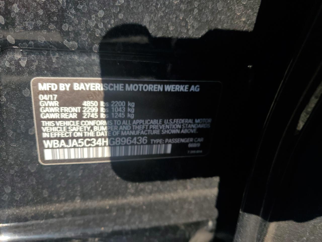 2017 BMW 530 I VIN: WBAJA5C34HG896436 Lot: 84632775