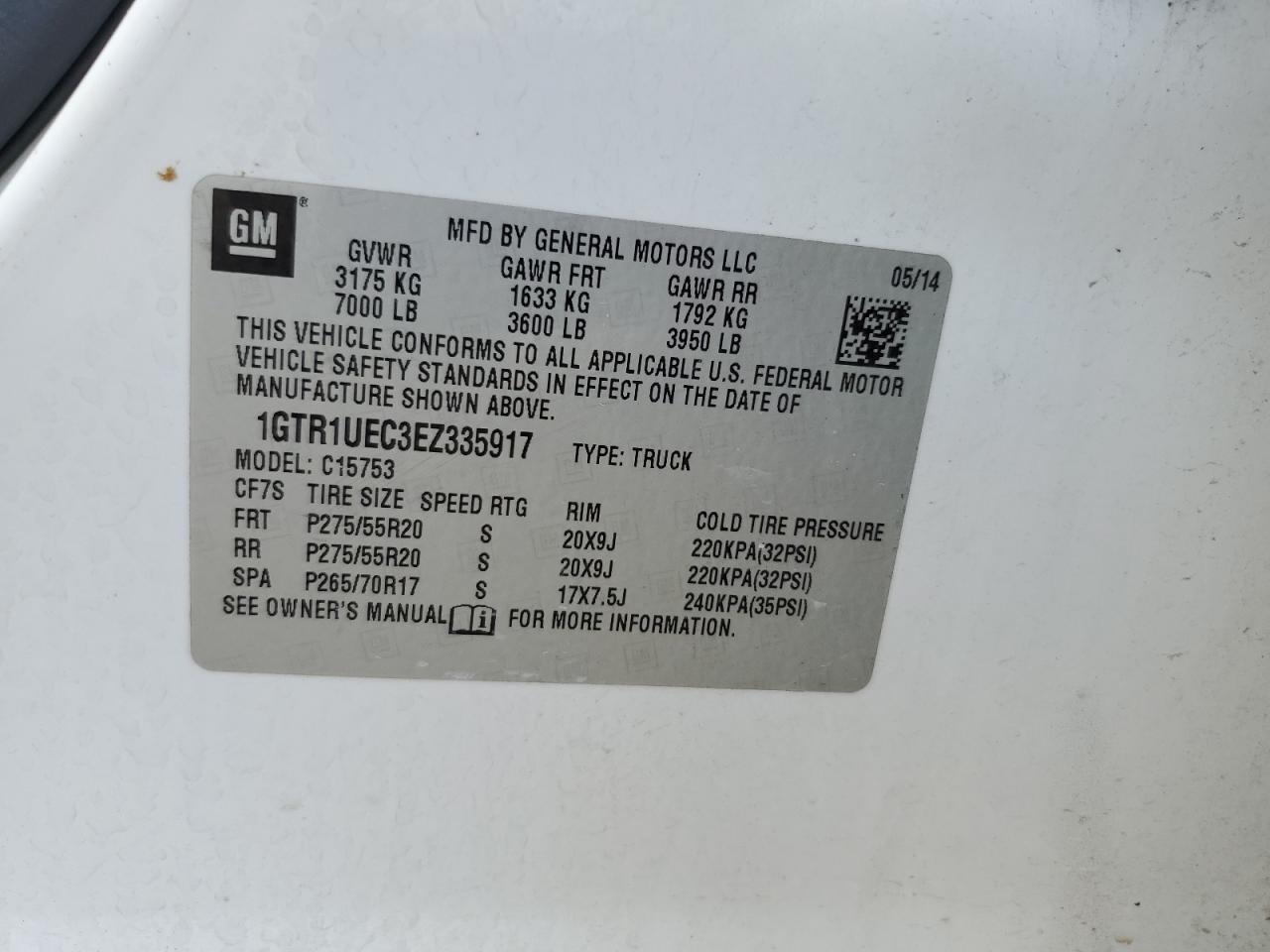 2014 GMC Sierra C1500 Sle VIN: 1GTR1UEC3EZ335917 Lot: 71317205