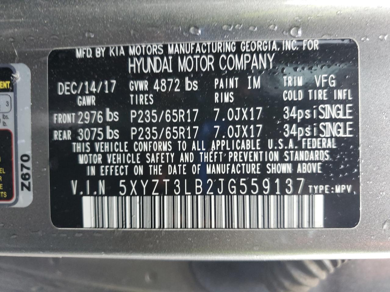 2018 Hyundai Santa Fe Sport VIN: 5XYZT3LB2JG559137 Lot: 83994075