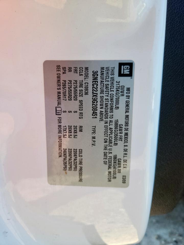 2009 Chevrolet Avalanche C1500 Lt VIN: 3GNEC22JX9G208451 Lot: 71552485