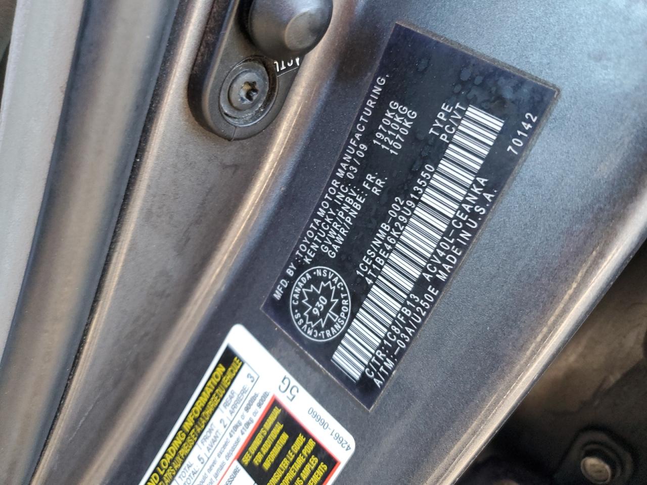 2009 Toyota Camry Base VIN: 4T1BE46K29U913550 Lot: 81080155