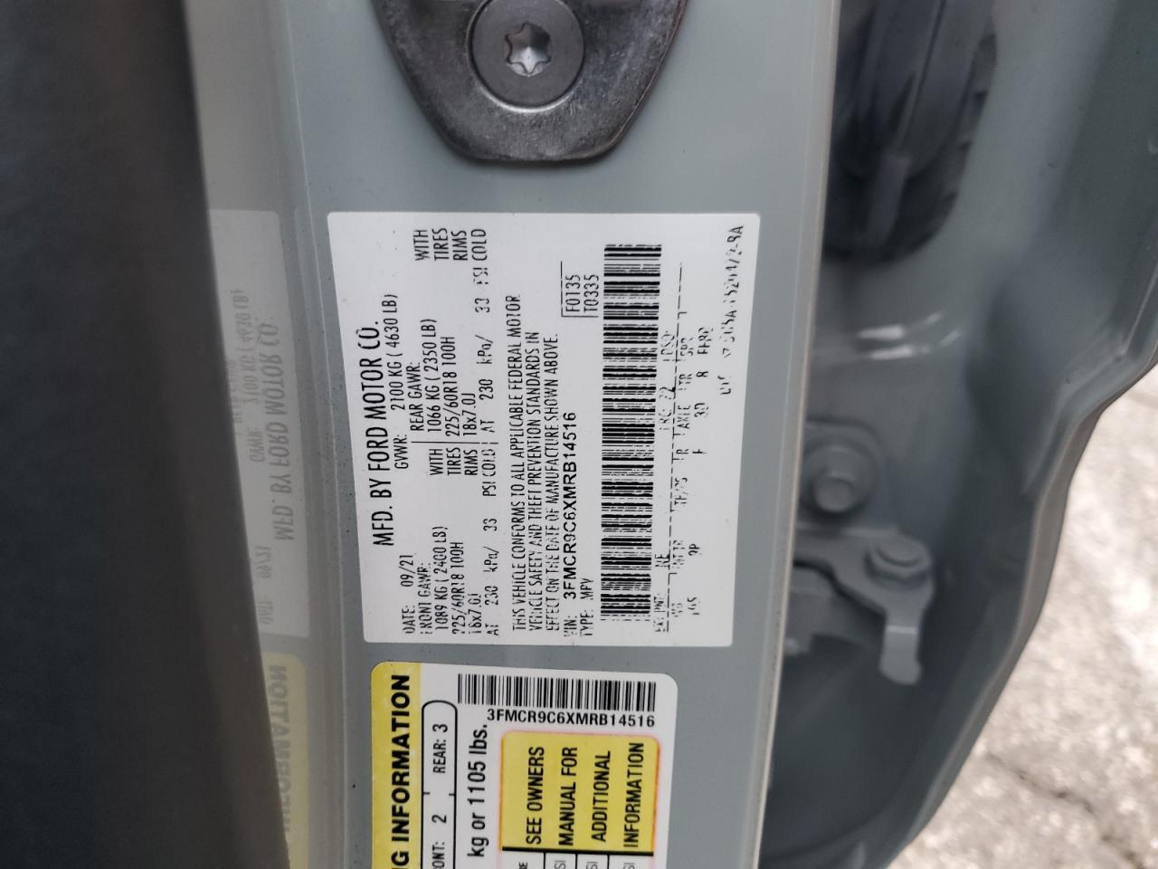 2021 Ford Bronco Sport Outer Banks VIN: 3FMCR9C6XMRB14516 Lot: 84592085