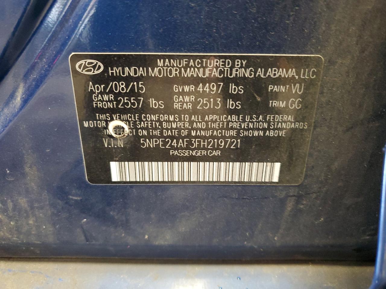 2015 Hyundai Sonata Se VIN: 5NPE24AF3FH219721 Lot: 70650165