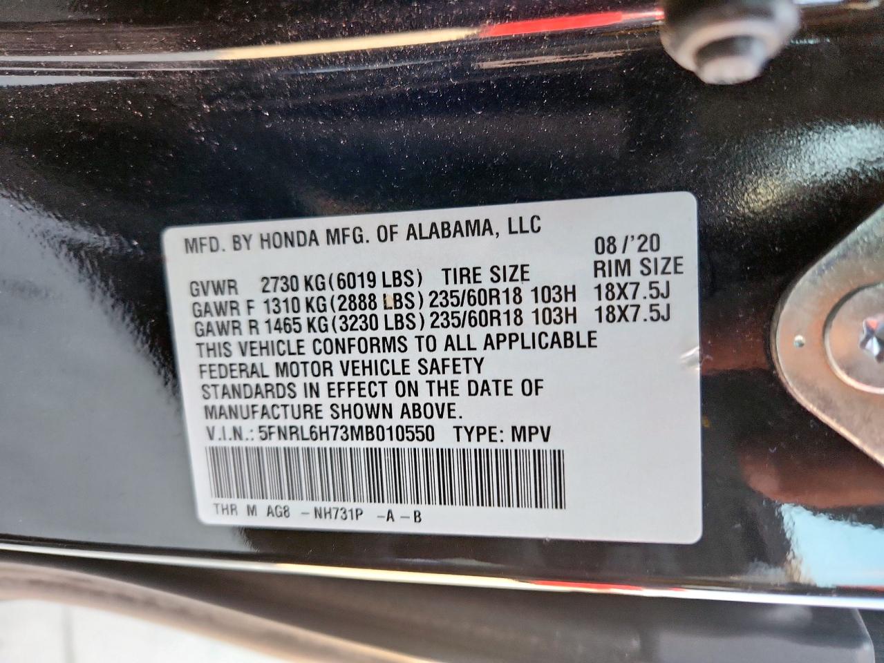 2021 Honda Odyssey Exl VIN: 5FNRL6H73MB010550 Lot: 80810675