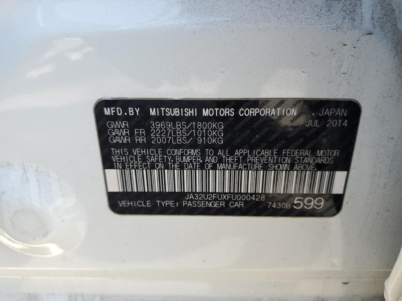 2015 Mitsubishi Lancer Es VIN: JA32U2FUXFU000428 Lot: 81893925