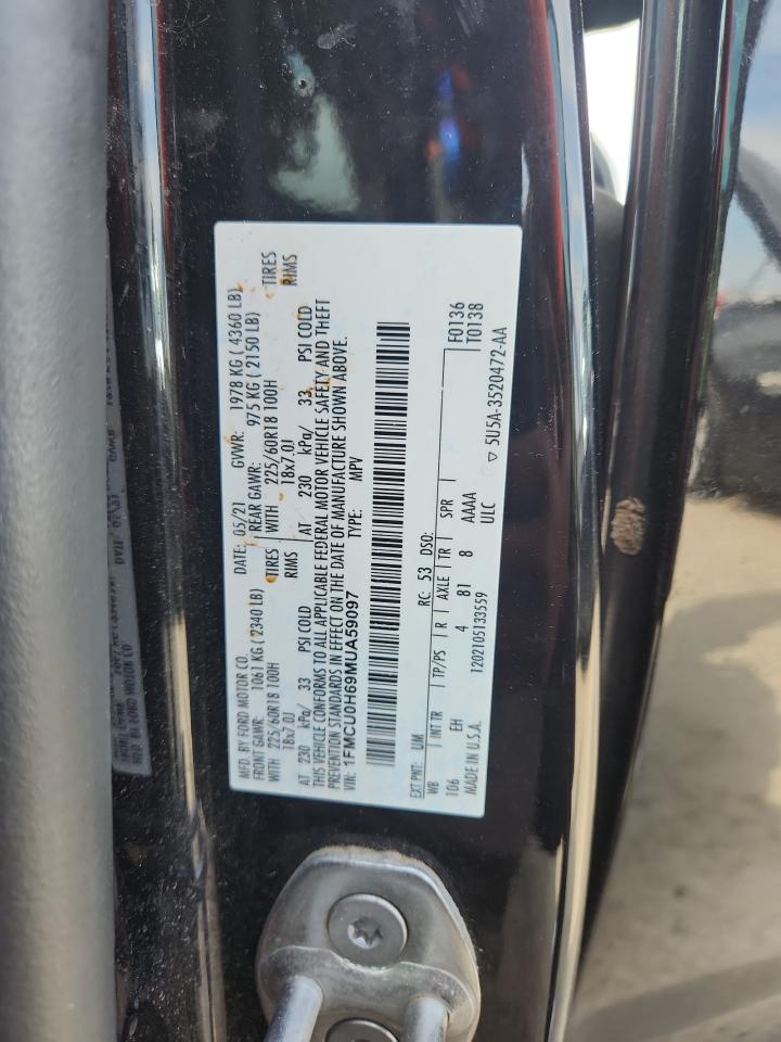 2021 Ford Escape Sel VIN: 1FMCU0H69MUA59097 Lot: 80351075