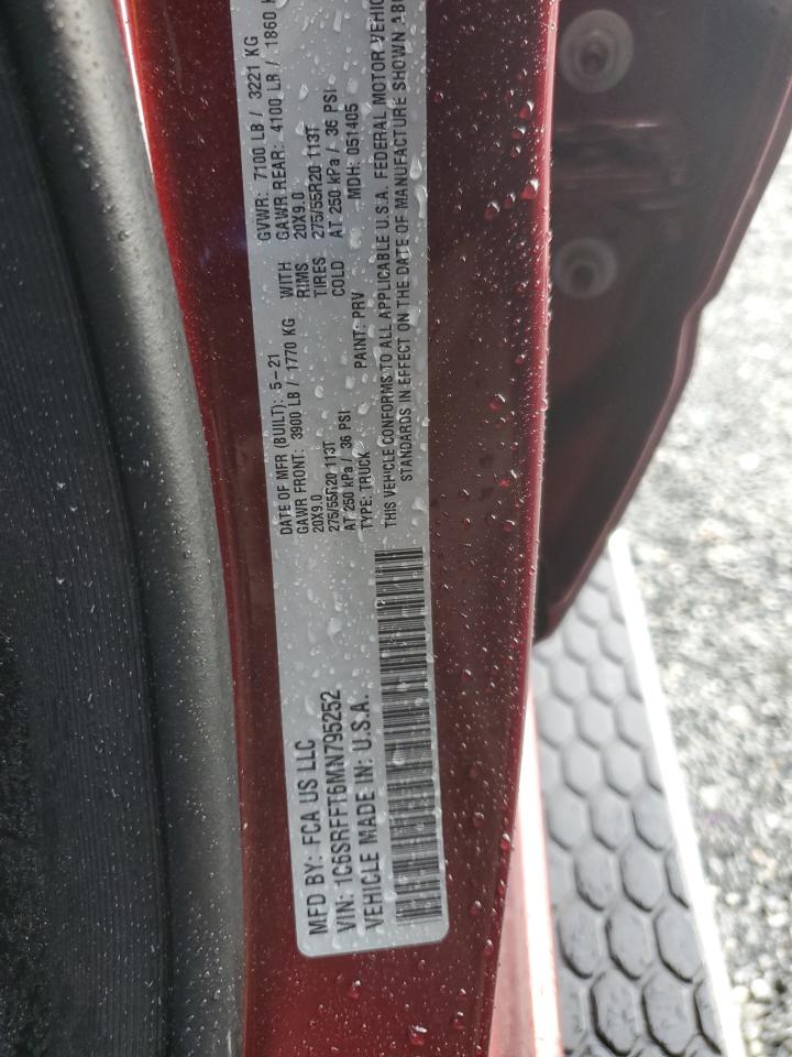 2021 Ram 1500 Big Horn/Lone Star VIN: 1C6SRFFT6MN795252 Lot: 84203445