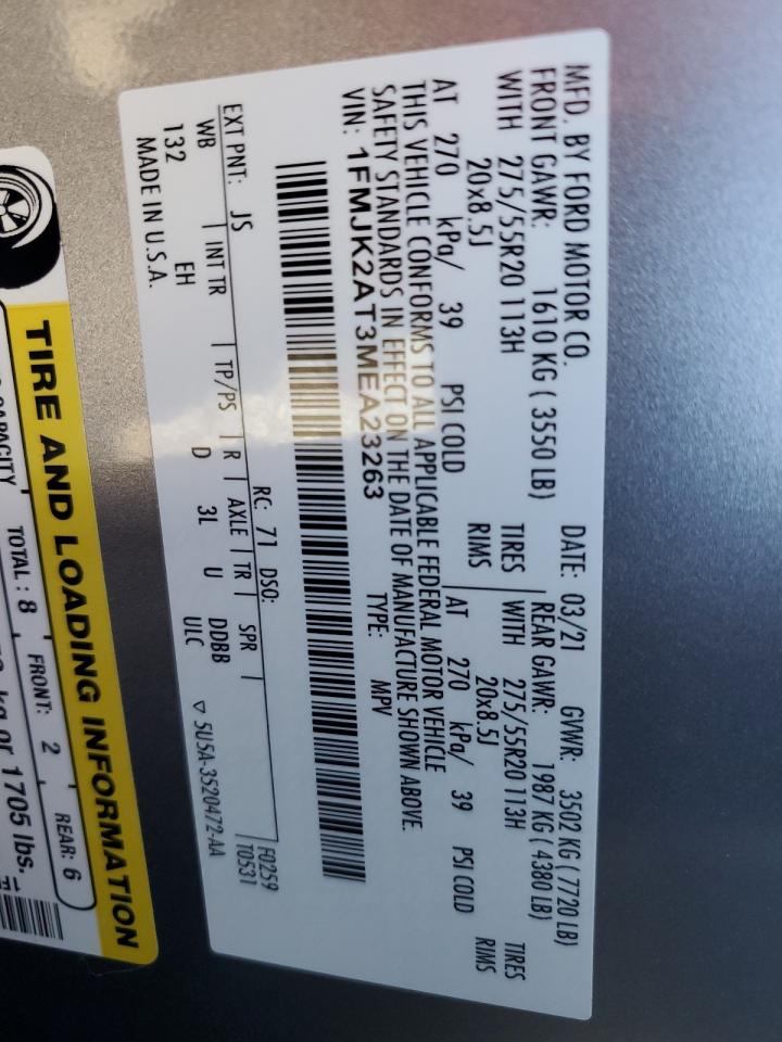 2021 Ford Expedition Max Limited VIN: 1FMJK2AT3MEA23263 Lot: 71923075