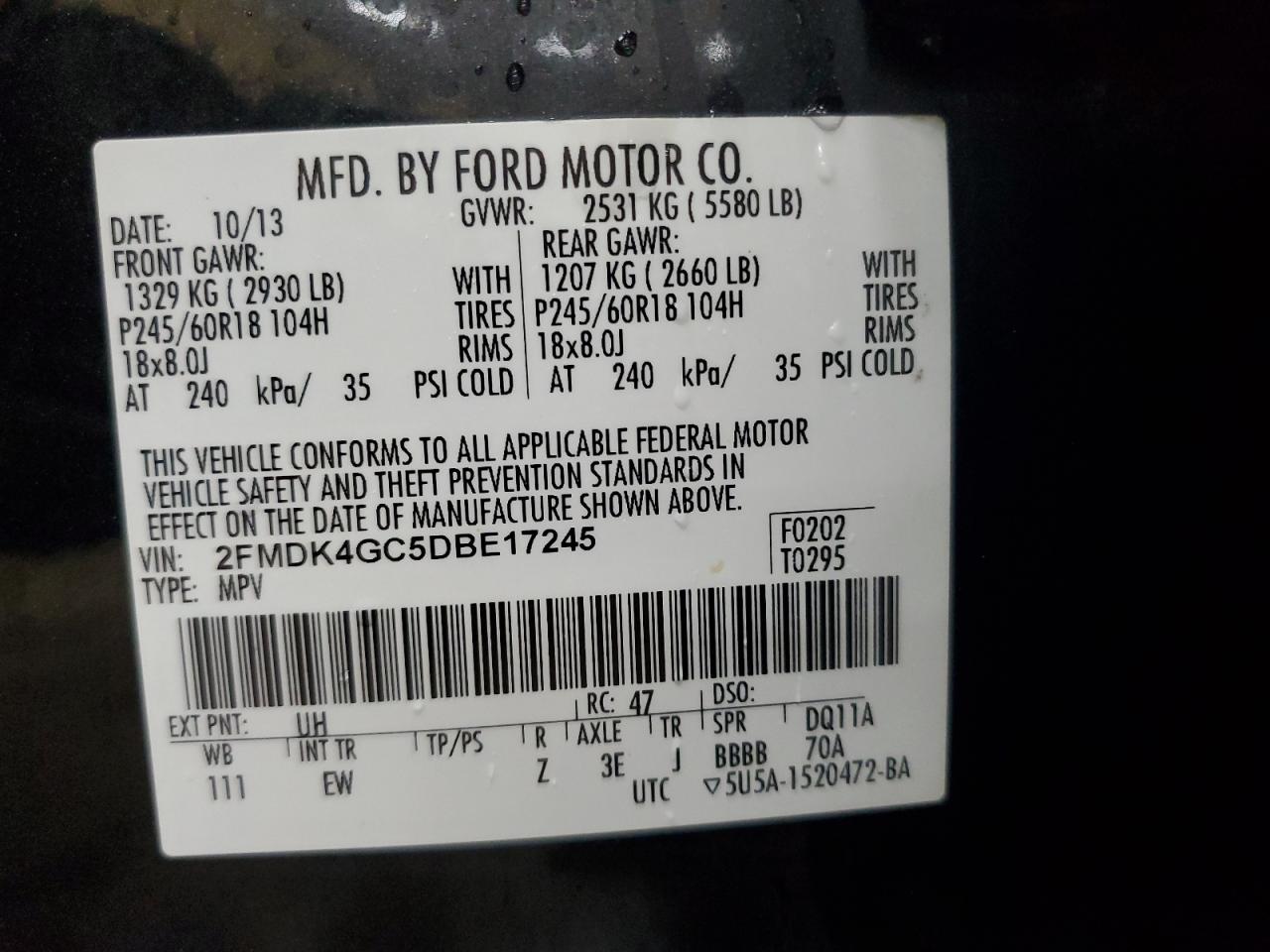 2013 Ford Edge Se VIN: 2FMDK4GC5DBE17245 Lot: 81512135