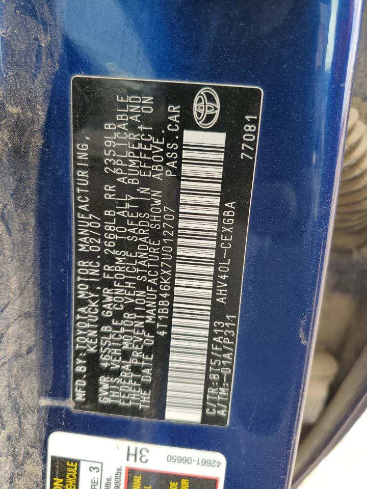 2007 Toyota Camry Hybrid VIN: 4T1BB46KX7U012707 Lot: 82137765