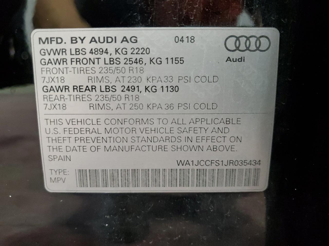 2018 Audi Q3 Premium Plus VIN: WA1JCCFS1JR035434 Lot: 80859775