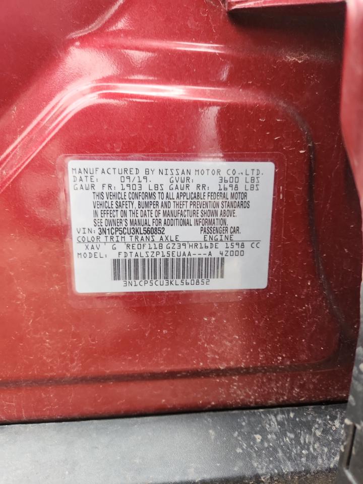 2019 Nissan Kicks S VIN: 3N1CP5CU3KL560852 Lot: 71821725